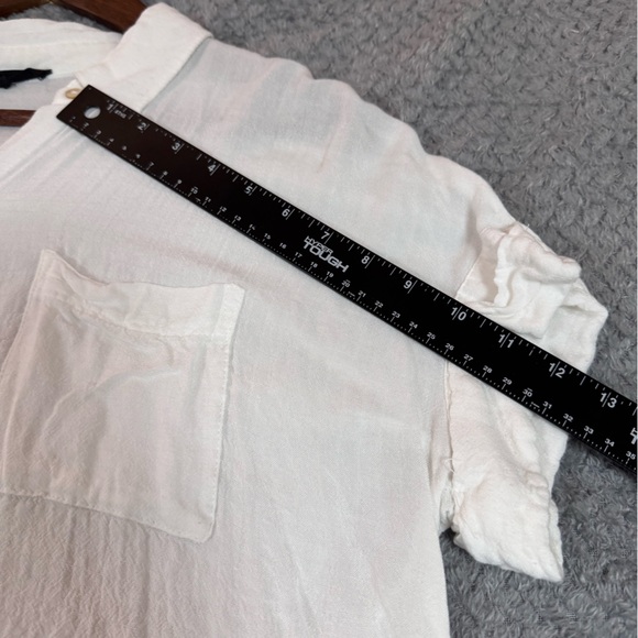 Jane + Delancey Women’s Top Blouse Button Down Short Sleeves Semi Sheer White M - Picture 6 of 8